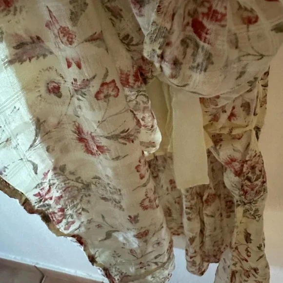 Free People maxi dress, large, cream color with red flowers, short sleeves - Picture 7 of 12